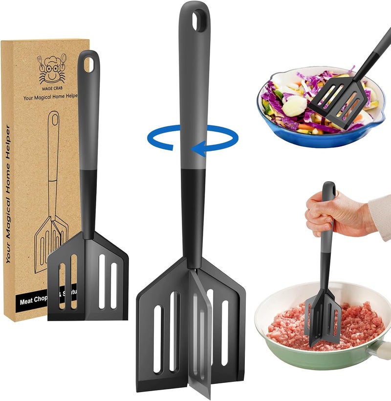 Mage Crab Meat Chopper, Heat Resistant Meat Masher for Hamburger, Ground Beef Smasher, Non Stick Mix Ground Chopper, Mix and Chop Potato Masher Tool 2in1 Twist Design - Image 1